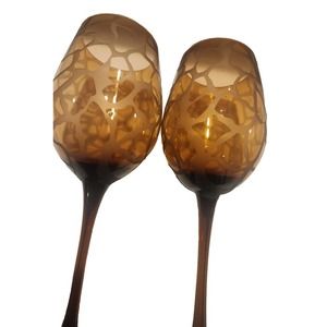 2 WILDLIFE by SLANT Discont'd 2008 Amber Frosted Stemware Wine Glasses 10" 16 oz